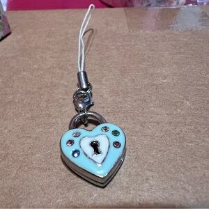 light blue heart-shaped padlock cellphone charm enamel  with rhinestones